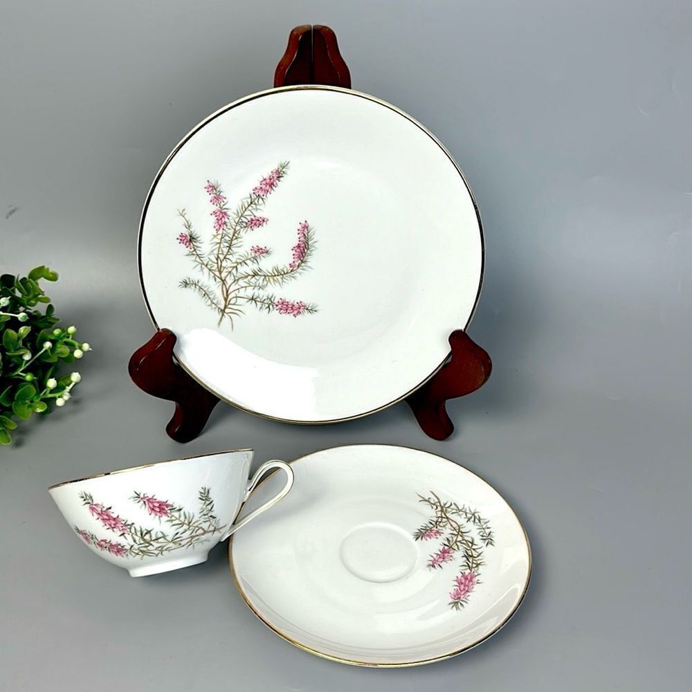 Hutschenreuther Heather White Collection Tea Cup Saucer Desert Plate Bavaria